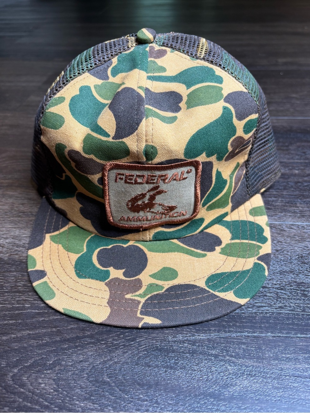 Vintage Federal Ammunition Camo Snap Back Patch Hat Made In USA